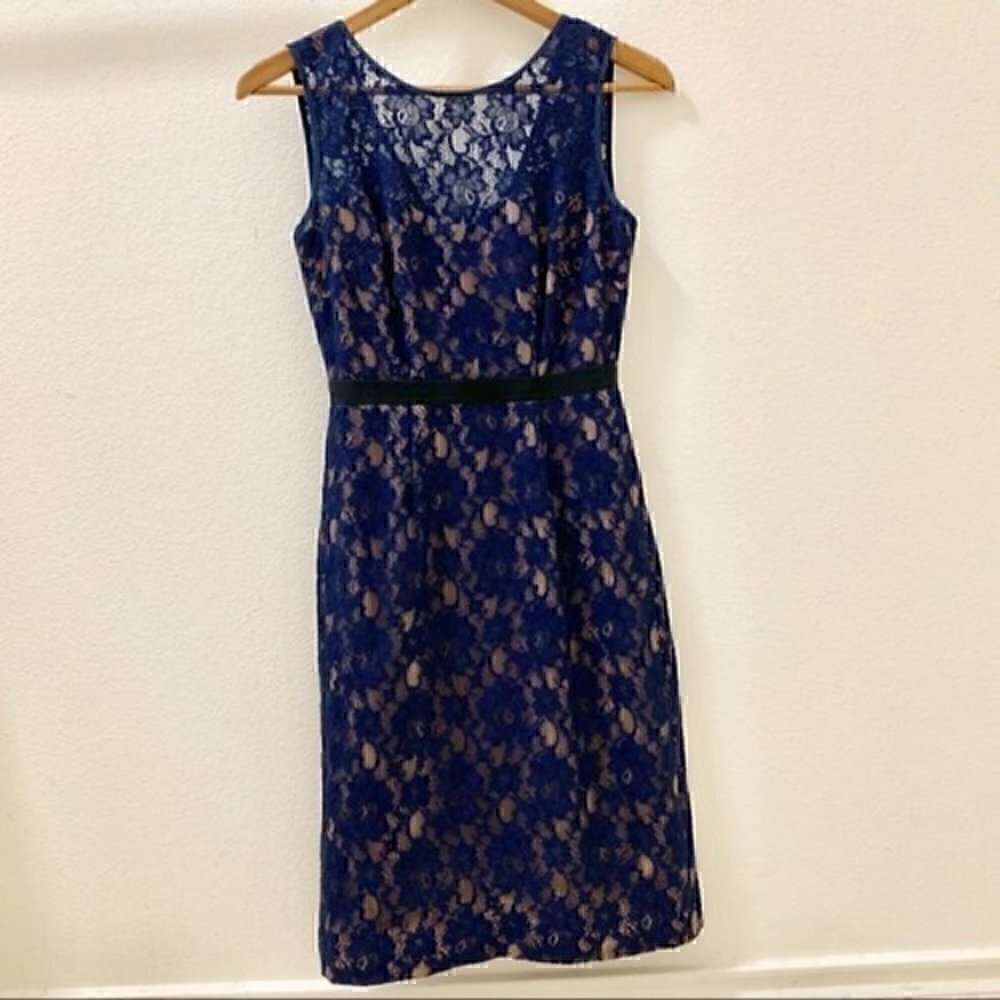 BCBGMaxAzaria Navy Lace Sheath Dress